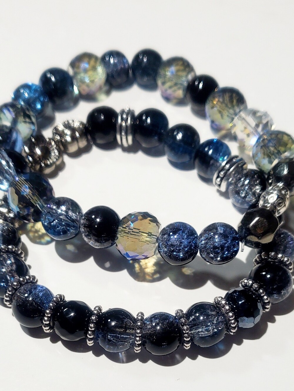 Elegant Blue Glass Bead Stretch Bracelet - Unbranded